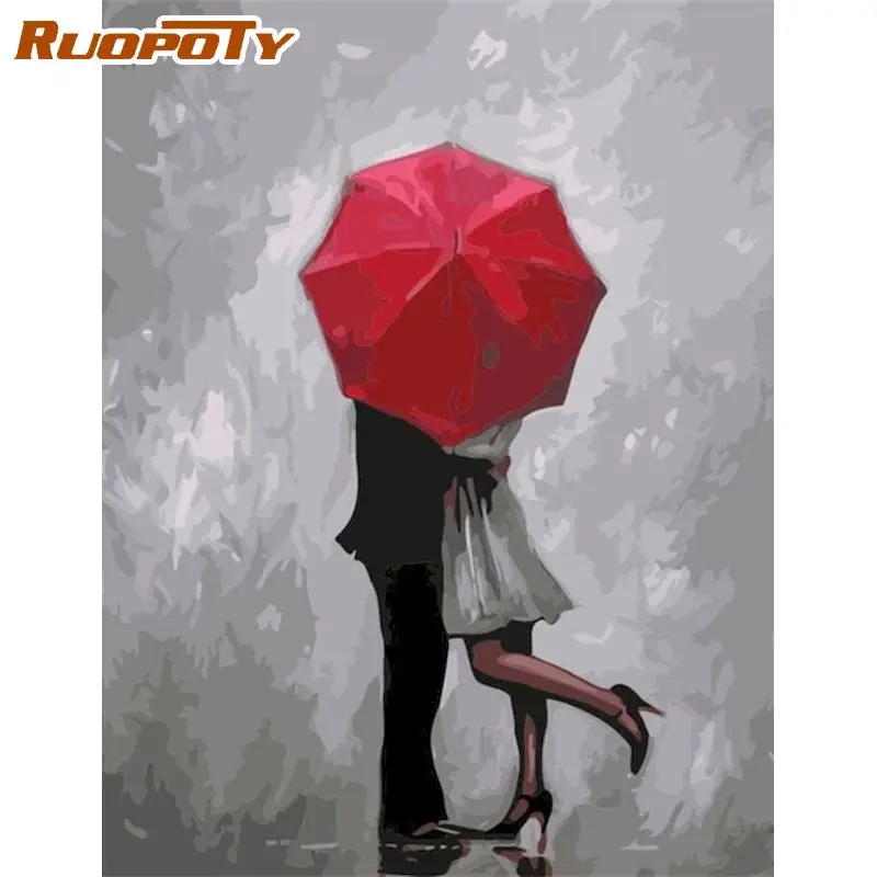 

RUOPOTY Diy Painting By Numbers Love Couple Umbrella Canvas Colouring Handpainted Gift Frame Wall Decor Artwork