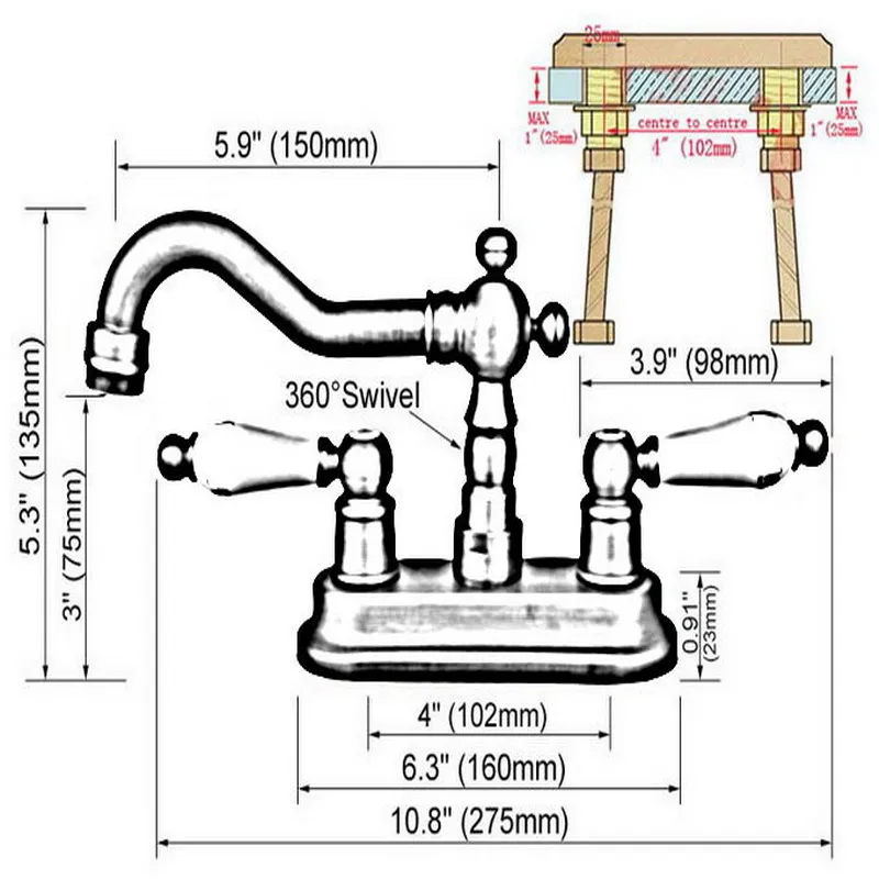 Черный тосканская бронза 4 &quotcenterset для ванной комнаты поворотный кран раковины