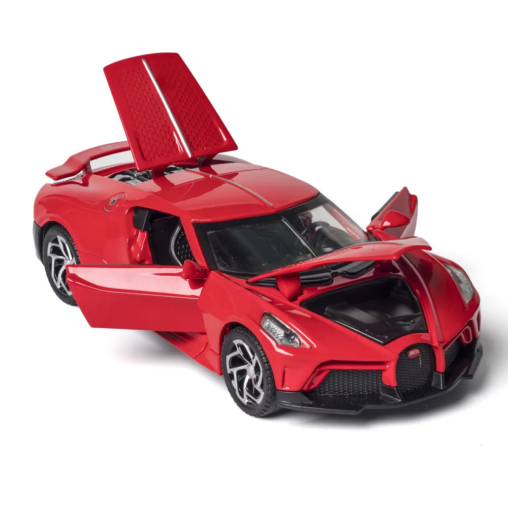 

1:32 Bugatti LA VOITURE NOIRE Car Alloy Sports Model Return Force Diecast Lift Tail Super Racing Rubber Car Wheel For Children