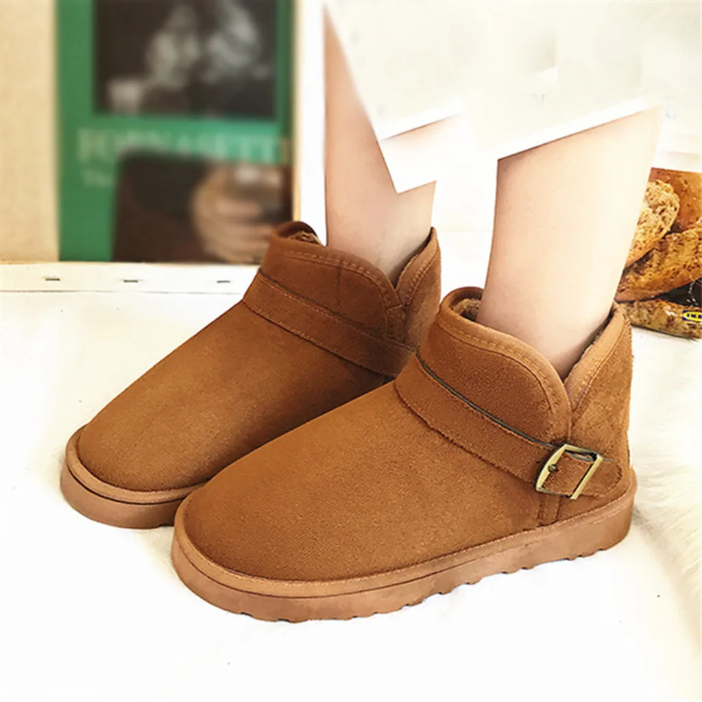 Женские замшевые зимние ботинки с закрытым носком однотонные теплые из флока