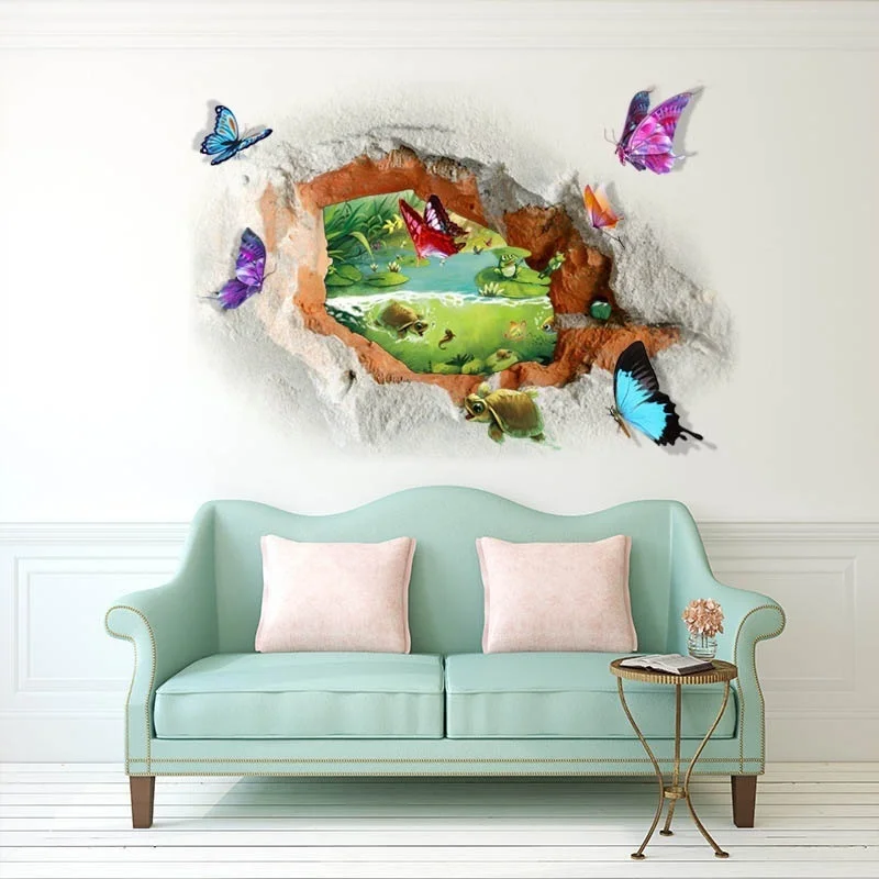 3D Vivid Butterfly Broken Hole Wall Mural Removable DIY Wall Sticker Art Vinyl Decal Room Decor