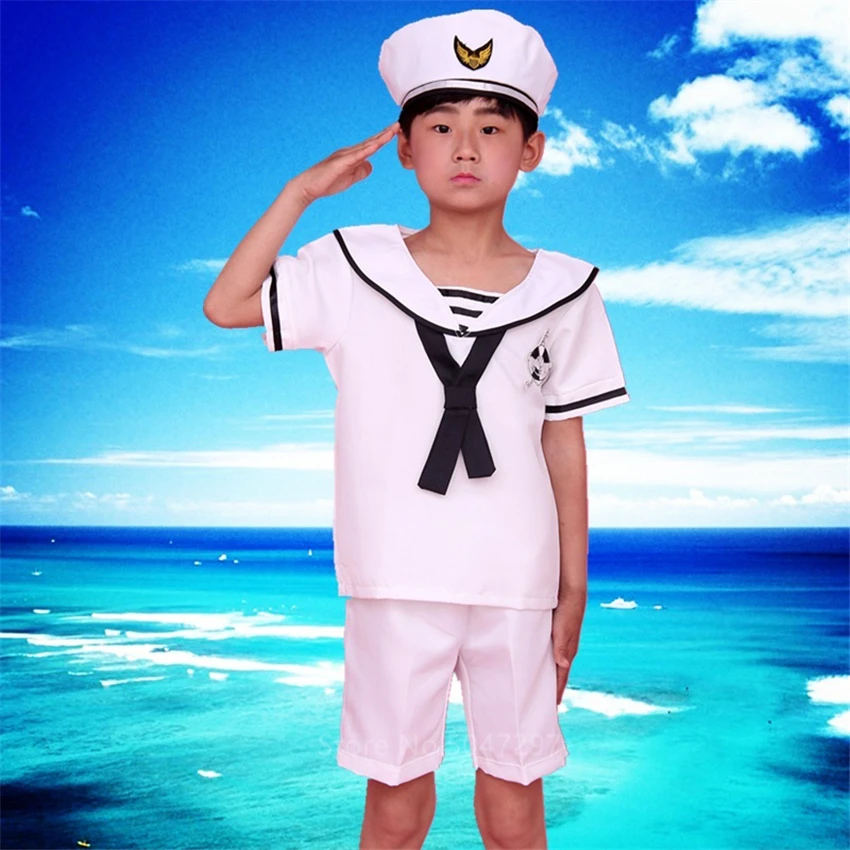 Children Uniform Captain Navay Officer Sailor Costume Girl Boy Classic Halloween Cosplay Army Suit Fancy Carnival Party100-160CM images - 6