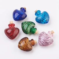 5pcs handmade lampwork perfume bottle pendants heart essential oil bottle charms for necklace jewelry making accessories