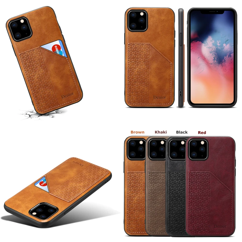 Чехол для телефона с держателем карт для Apple iPhone 11 Pro Max, роскошный кожаный чехол с силиконовой рамкой, антидетонационный бизнес