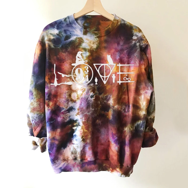 

Tie-dye printed casual long-sleeved pullover sweatshirt women Harajuku Spring Autumn Hoodies Fashion
