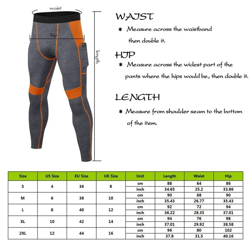 

New Brand Men's Tights Compression Pants Running Men Training Fitness Sports Leggings Pocket Gym Jogging Sweat Pants Male Long