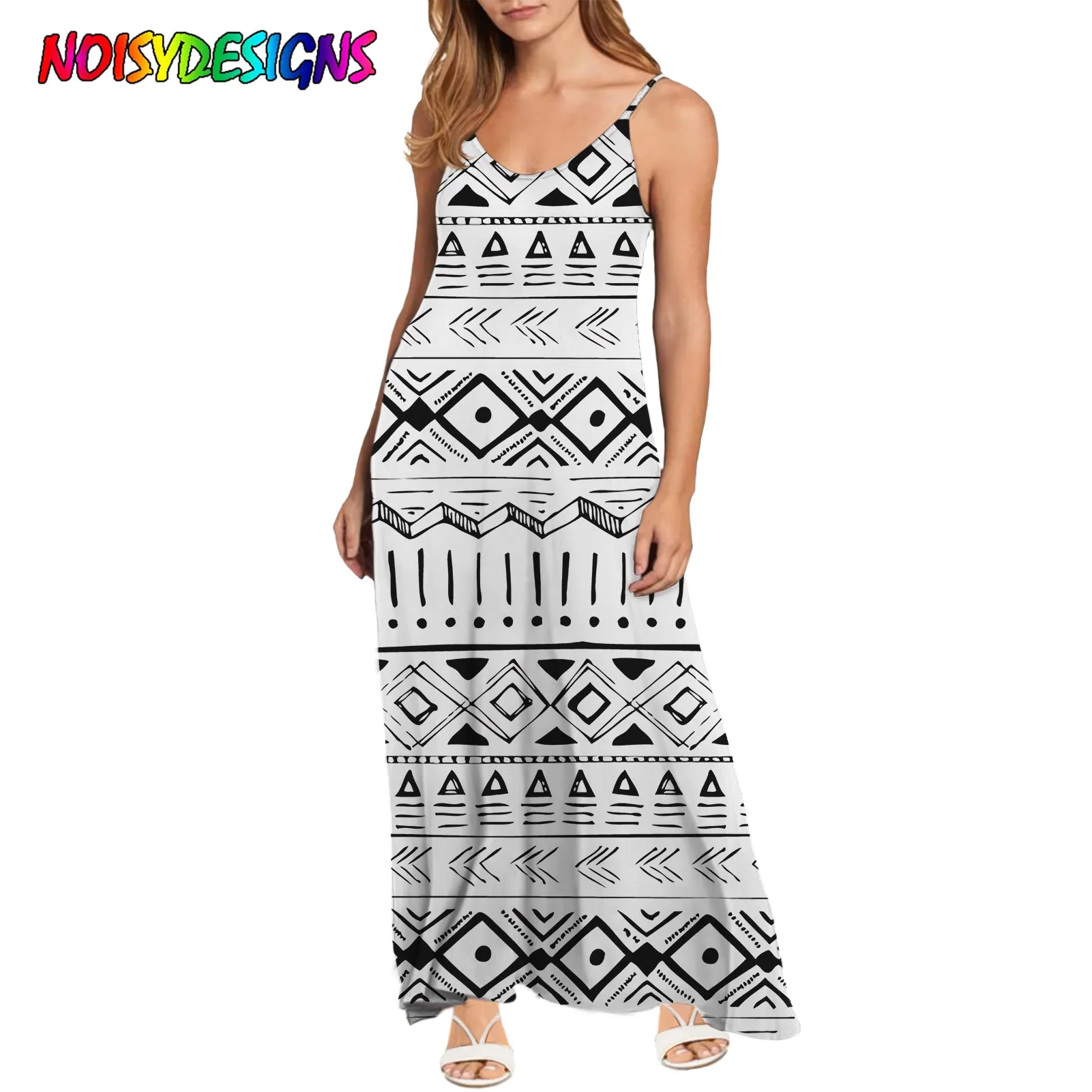 

NOISYDESIGNS Summer Ladies Long Dresses Beach Casual Dress V-neck Ankara African Printed White Dress Plus Size S-4XL Custom