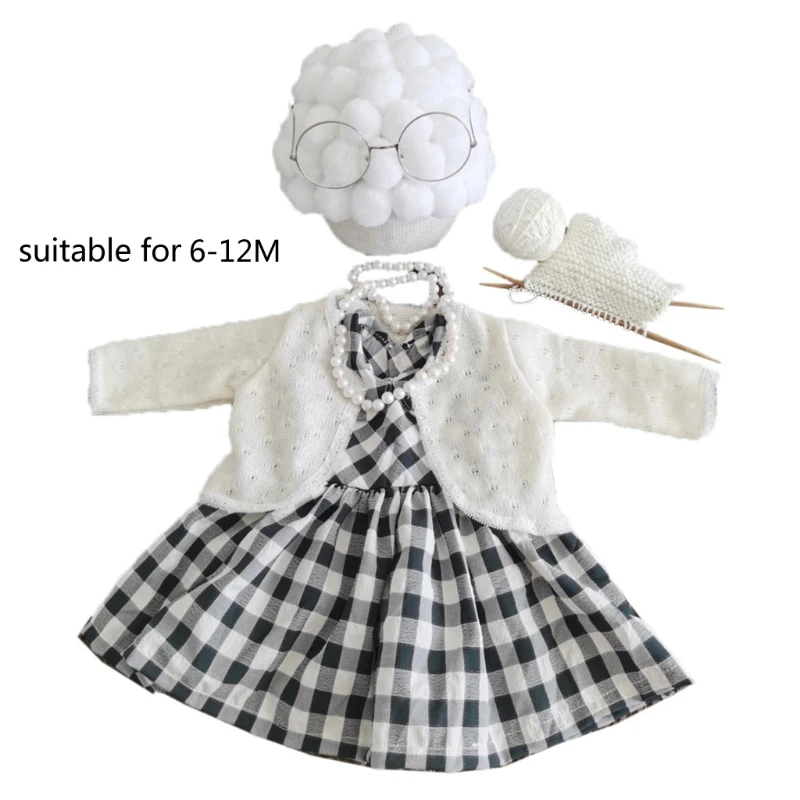 

50LE 1 Set Funny Baby Photography Props Costume Infant Girls Cosplay Grandma Clothes Photo Shooting Hat Outfits