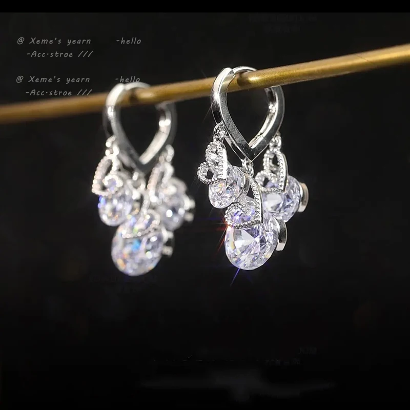 

Design Sense Multiple Heart-shaped Tassels Shiny Zircon Drop Earrings For Womans Luxury Party Jewelry Korean Fashion Accessories