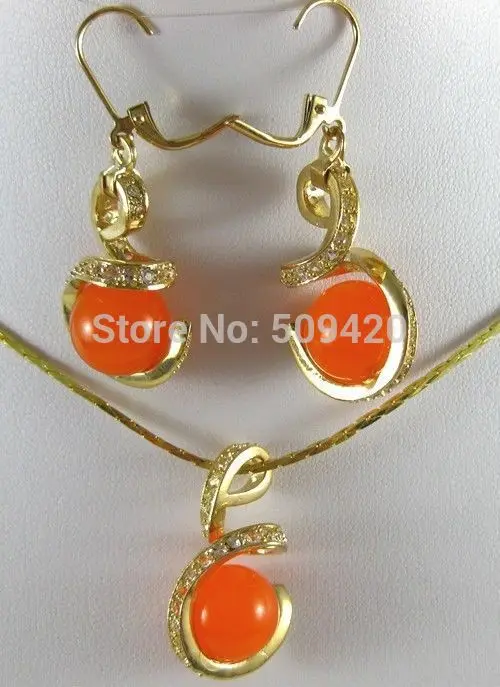

Wholesale jewe new Yellow Inlay Crystal Gold fine jewelry South Orange jade Necklace Earring