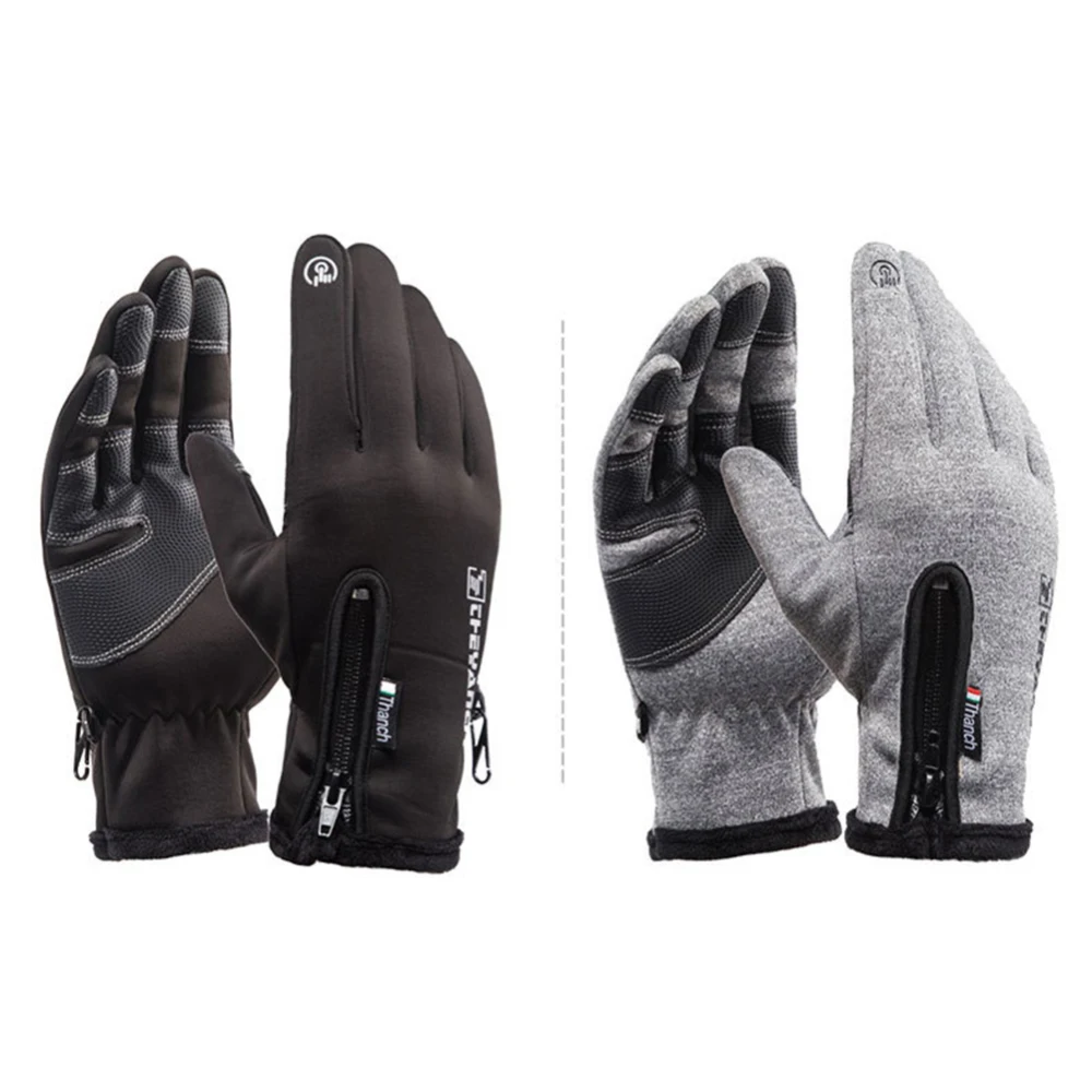 Windproof Anti-static Outdoor Cycling Gloves Full Finger Thermal Winter Leather Zipper Plus Velvet Warm gloves | Спорт и развлечения