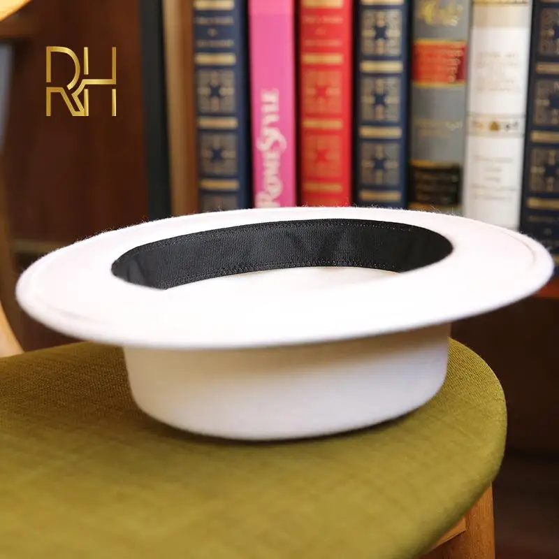 Женская шерстяная шляпа федора плоская с лентой и широкими полями для церкви