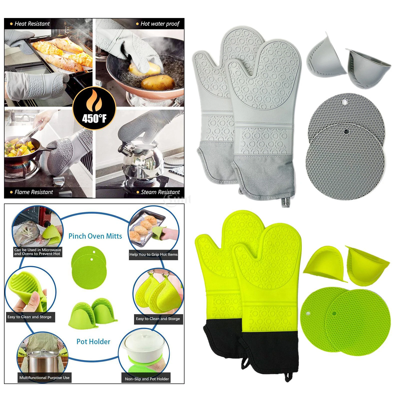 

3 Pair Silicone Baking Oven Mitts Microwave Oven Silicone Heat Resistance Glove Anti-slip Grips Bowl Pot Clips Kitchen Cooking