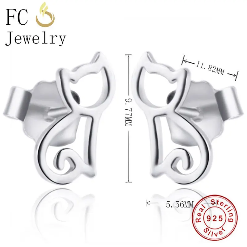 Женские серьги-гвоздики из серебра 100% пробы в виде кота | Украшения и аксессуары