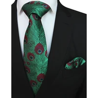 gusleson new product peacock feather 8cm silk tie hanky set for men fashionable wedding party business formal lot gifts