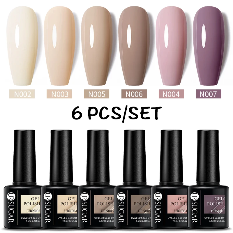 

UR SUGAR Nail Polish Set Nude Pink Glitter Gel Varnishes Kit Soak Off UV LED Gel Semi Permanent Nail Art Base Gel Top Coat Set