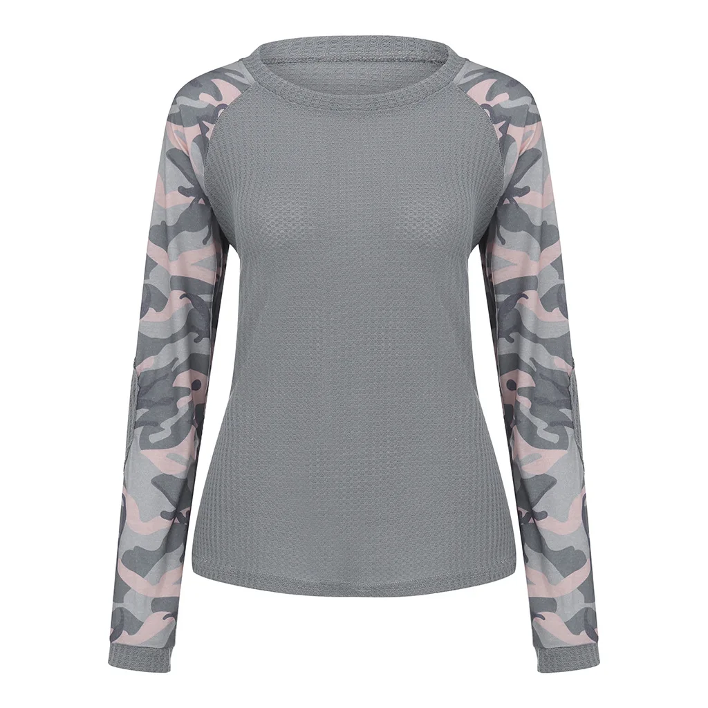 Модные новые футболки для женщин с камуфляжным принтом длинным рукавом