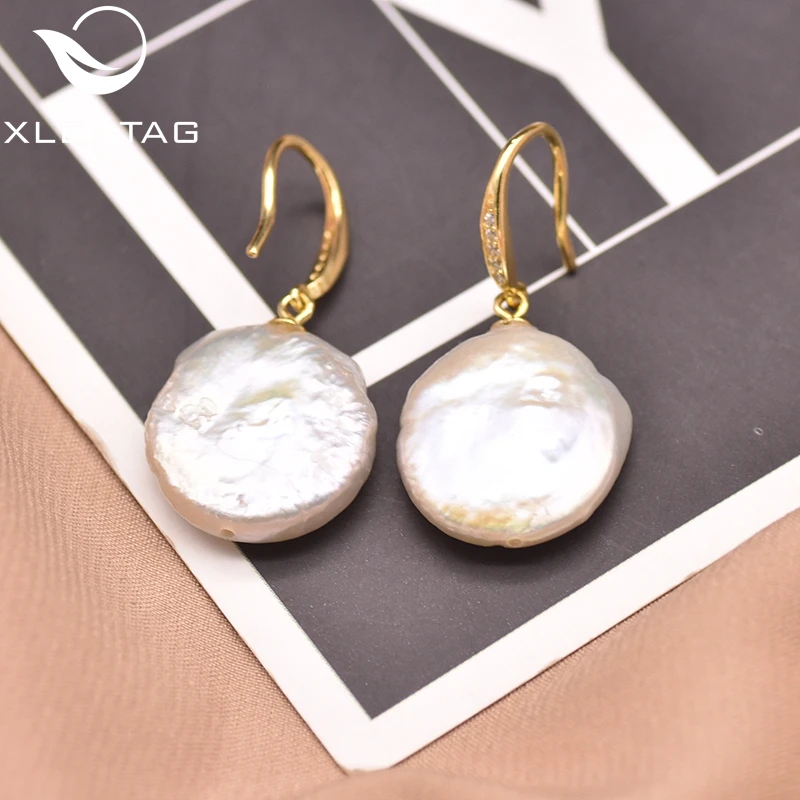 Женские серьги-подвески XlentAg из натурального барокко с плоским жемчугом