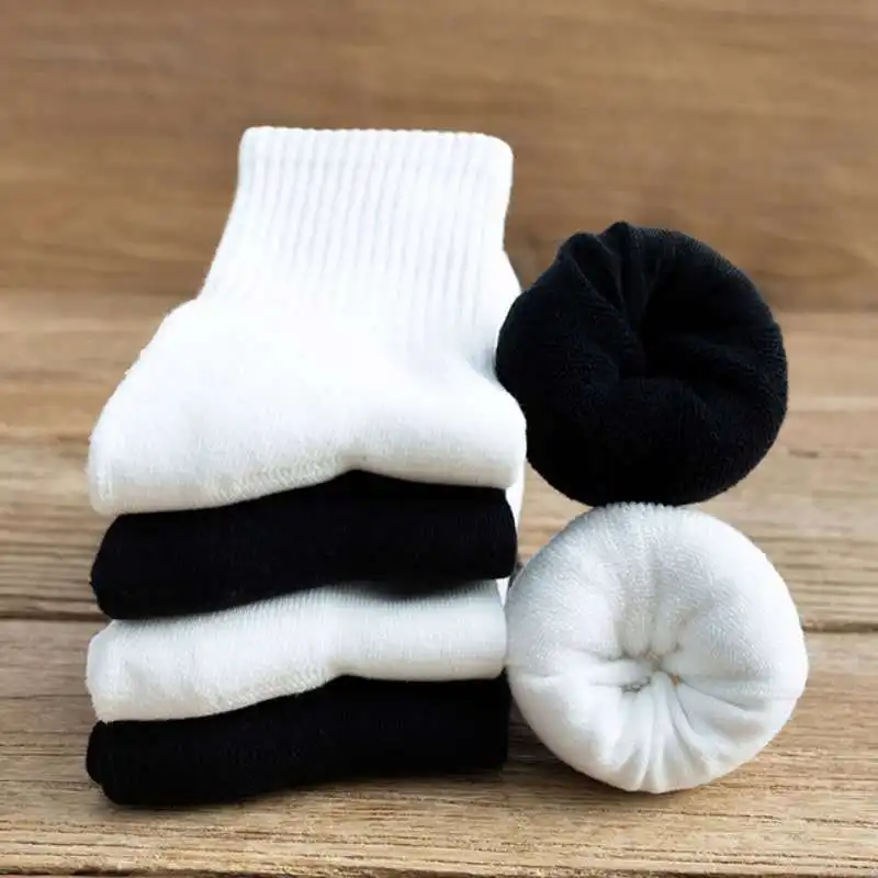5Pairs/lot Thicken Cotton Men's Socks Solid Terry Long Socks Women Black White Warm Thick Socks Male Sport Casual Calcetines