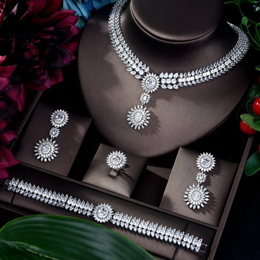 HIBRIDE нигерийский 4 шт. Свадебные циркониевые Ювелирные наборы для женщин вечерние