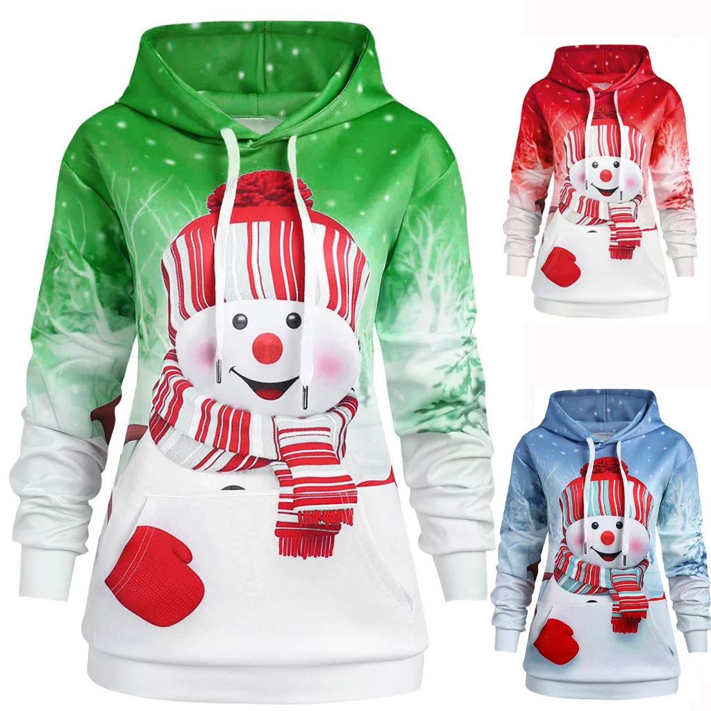 Женская толстовка с капюшоном Рождественская Толстовка большим карманом