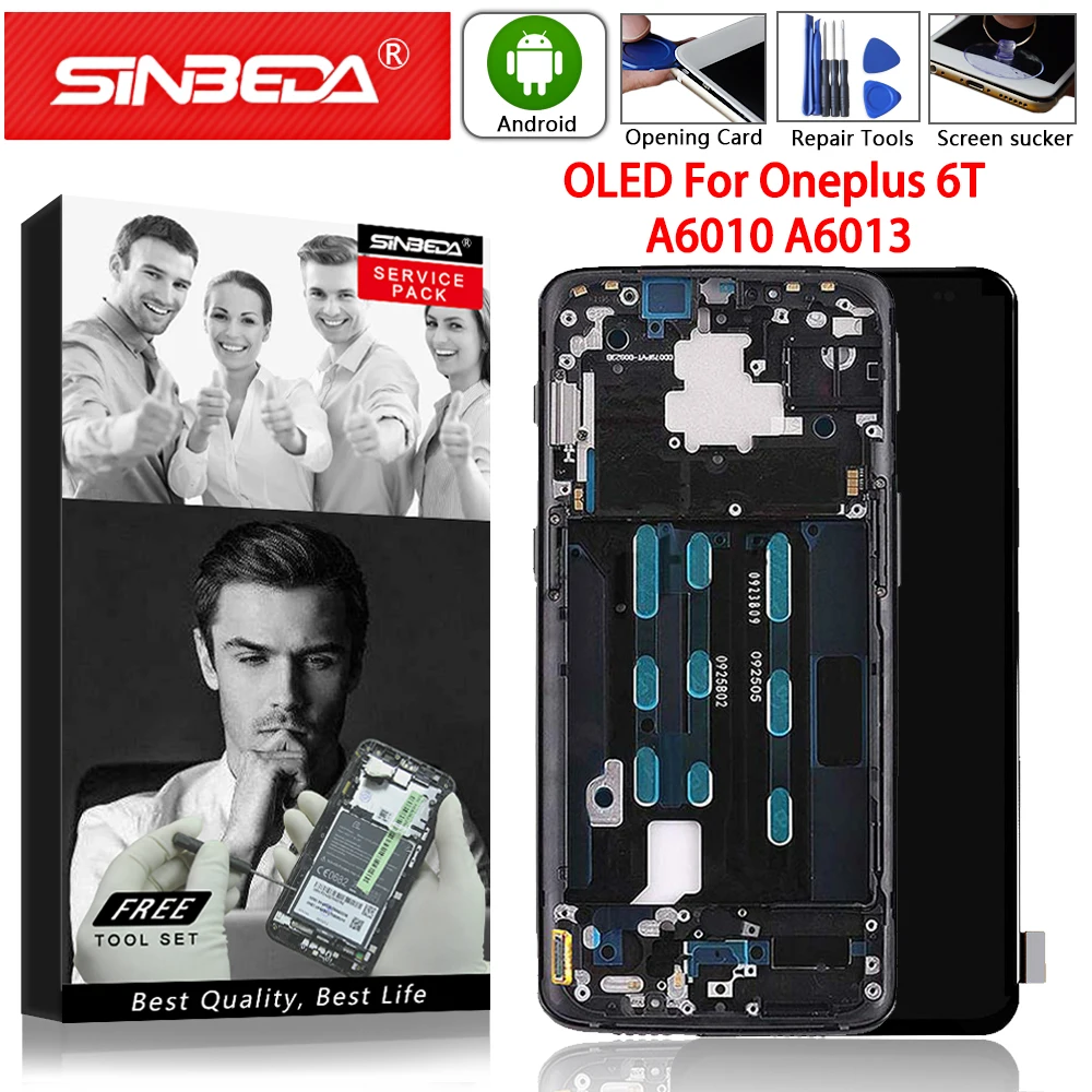 ЖК дисплей OLED 6 41 дюйма для Oneplus 6T A6010 A6013 сенсорный экран с дигитайзером и рамкой со
