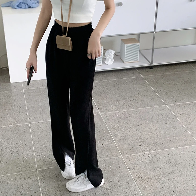 

Casual Loose Straight Pants Women's High Waist Slim Solid Color Female Elastic Waist Trousers Wide Leg Pants Summer 2021 New