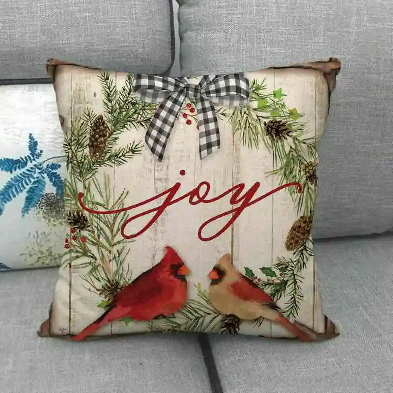 45*45 cm Cotton Linen Pillow Covers Square Cardinal Couch Red Bird Decorative Throw Cushion Cover Home Decor Pillowcase | Дом и сад