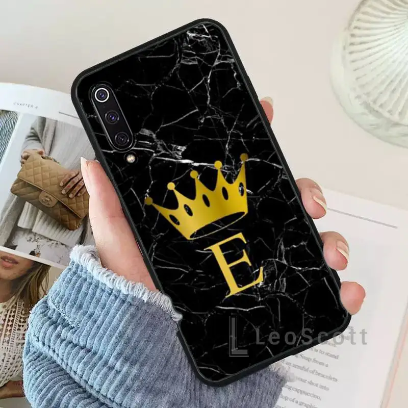 

name Letter Black Marble Gold crown Phone Case For Xiaomi Redmi 7 9t 9se k20 mi8 max3 lite 9 note 8 9s 10 pro