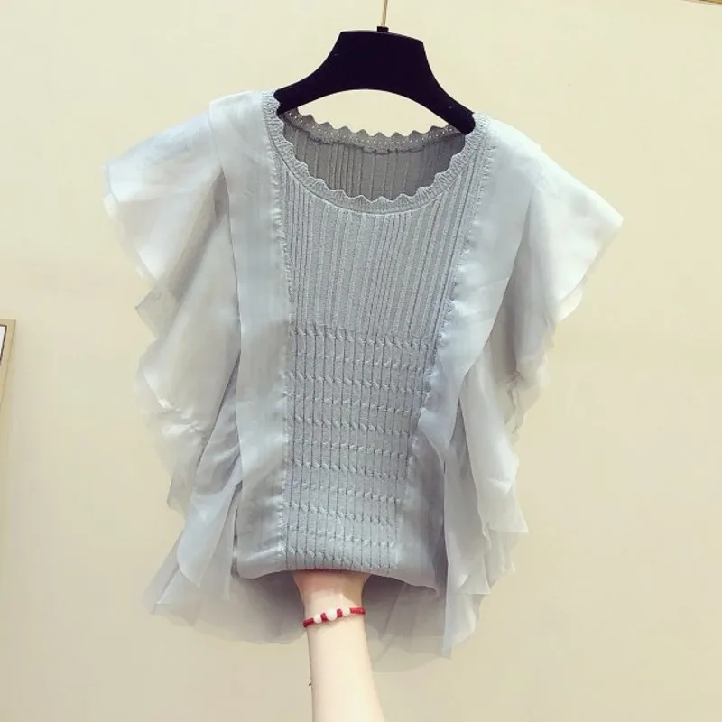 2021 новые летние рубашки шифоновое в Корейском стиле оборками шить трикотажные