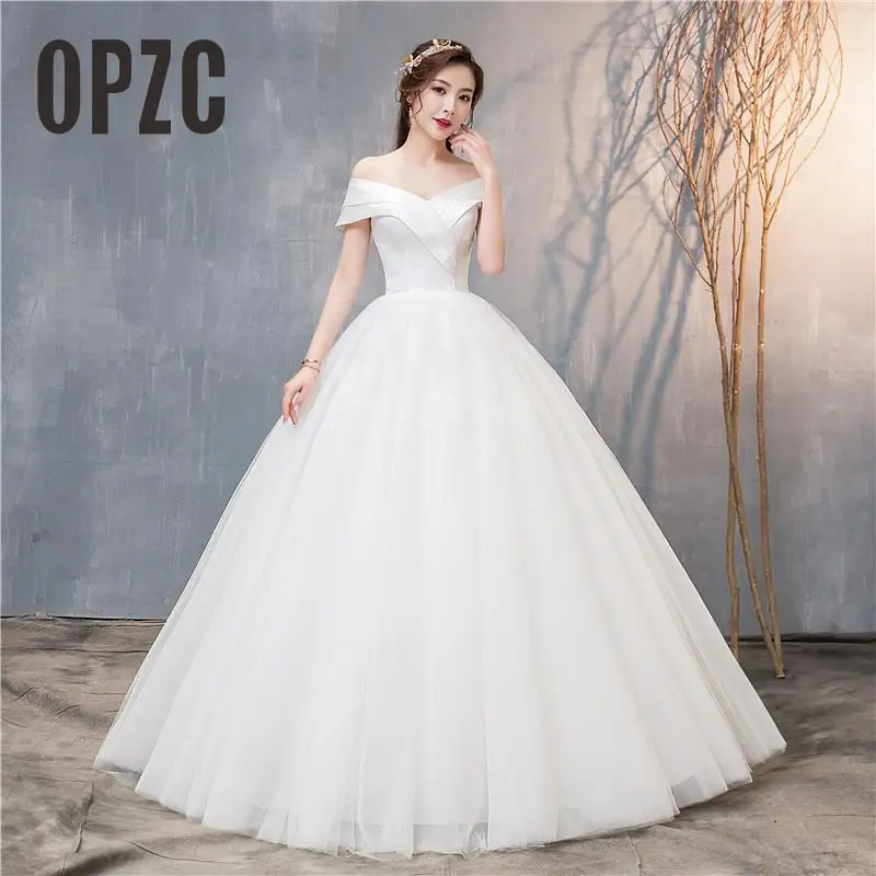 Модное простое классическое свадебное платье, блестящее атласное Милое сексуальное бальное платье с v-образным вырезом и открытыми плечами, настоящая фотография 70