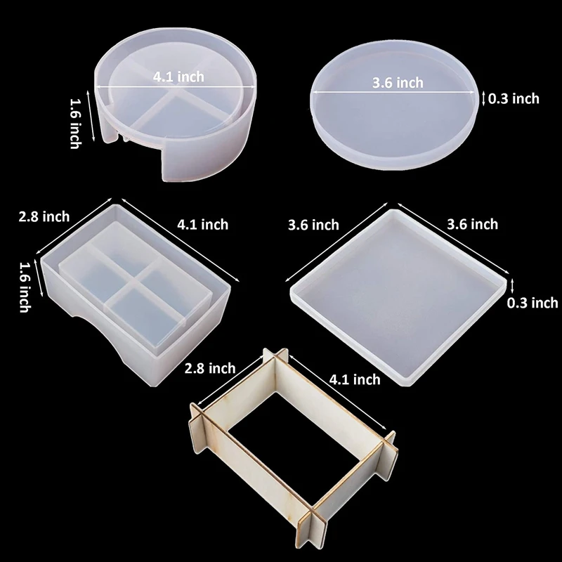 

Silicone Coaster Molds for Resin Casting,Epoxy Resin Coaster Molds Kit Including 8 Pcs Coasters and 2 Pcs Holders Molds