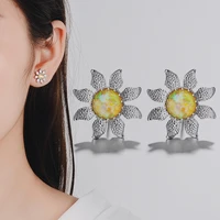 charm flower stud earrings simple fashion opal stone sunflower s92 5 silvery jewelry for women wedding best statement gifts