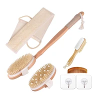 clpaizi 8pcs bath brush set exfoliating body massage brush natural wood bristle exfoliating body brush