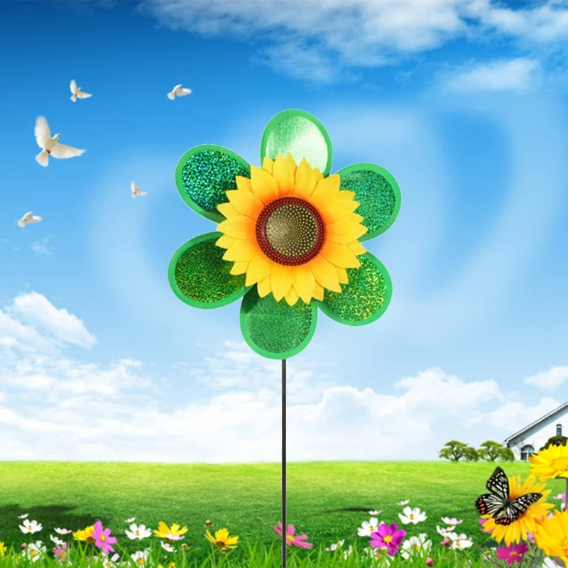 

4 Pcs Sunflower Lawn Pinwheels Wind Spinners Garden Party Pinwheel Flower Windmill for Home Patio Yard Decor