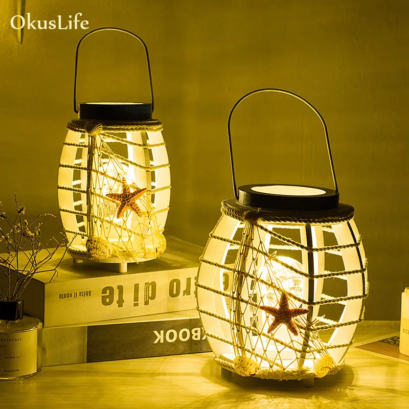 

Креативные Деревянные Художественные Светодиодные светящисветодиодный огни ручной работы в средиземноморском стиле, домашний ночной фонарь с морскими звездами, домашние украшения для спальни