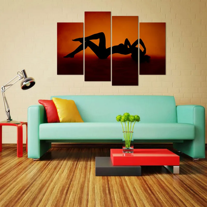 Женственная Дамская обувь силуэт плакат Wall Art Печать холст Картина 4 шт.