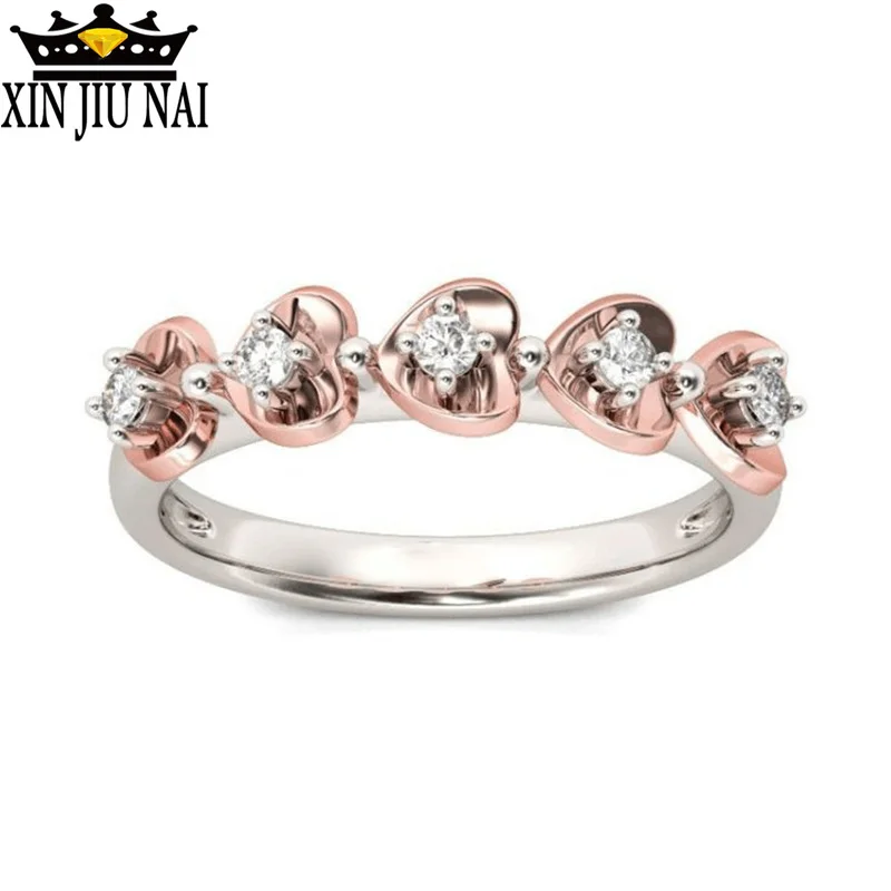

2018 New 5 love romantic elegance Crystal Rose Gold Color Heart Ring for Women Wedding Girl Jewelry Dropshipping