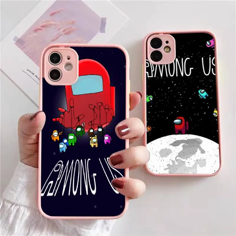 

Among Us Game Phone Case For iphone 13 12 11 xr xs x 7 8 pro max Light pink Soft TPU Silicone Clear Case Cover