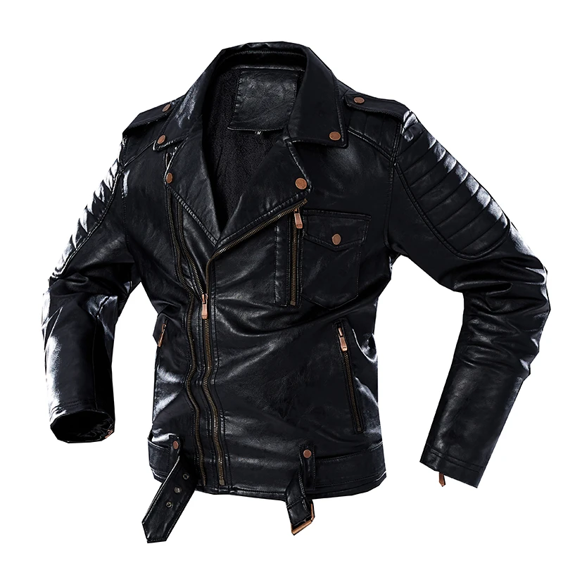 

2020 Newest Punk Rock Jacket Men Zipper Retro Motorcycle Leather Jackets Coats High Quality Fleece Faux Leather Jacket Men