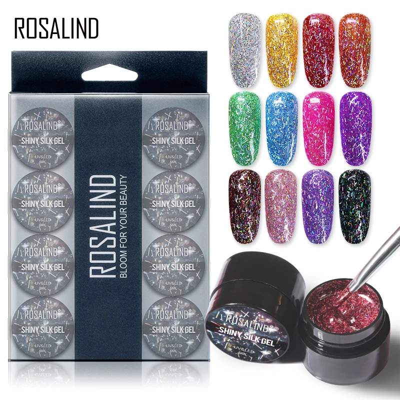 ROSALIND Блестящий шелковый гель лак для ногтей маникюрный набор дизайн 12 шт./компл.