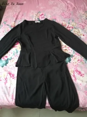 

2 Piece Set Clothes Women Long Sleeve Top and Full Flare Pant 2020 Korean Style Office Ladies Two Piece Outfit Work Trouser Suit