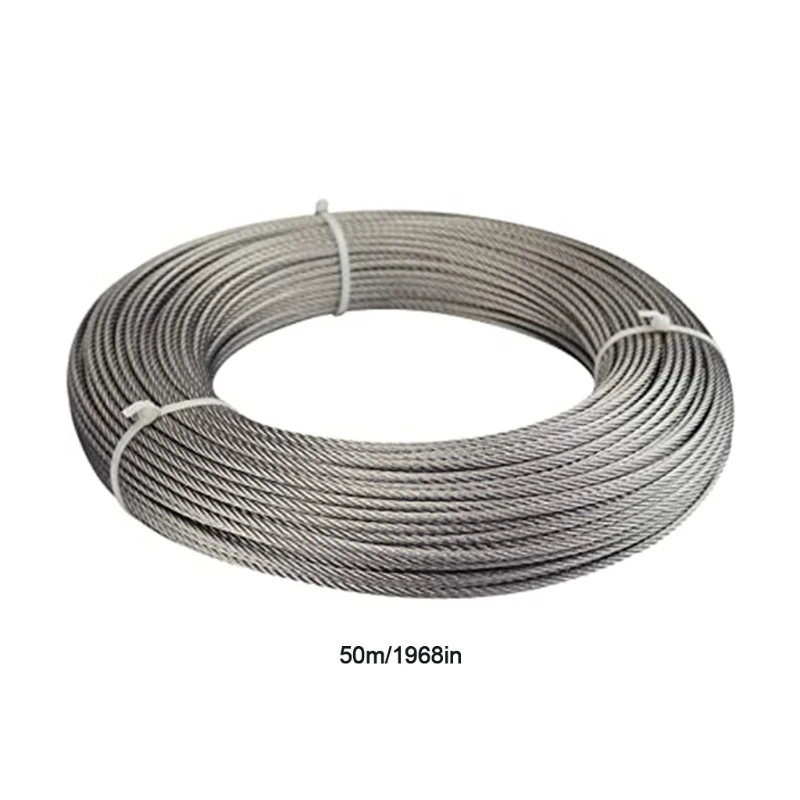 

203F 50 Meters Wire Rope 304 Stainless Steel High Abrasion Resistance Cable Coated for No Burr Multipurpose Tools Clothesline