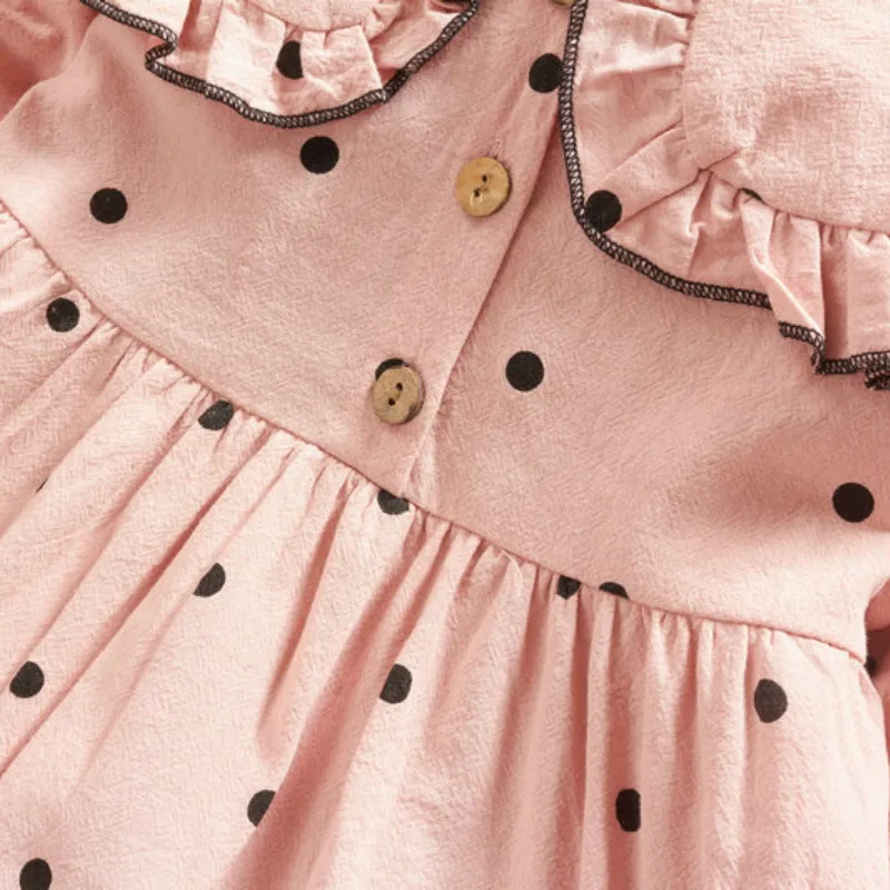 

2021 Children's Dress Girl Dresses Cotton Long Sleeve Vestidos Dot Cute Korean Casual Baby Girls Dress Spring Clothes