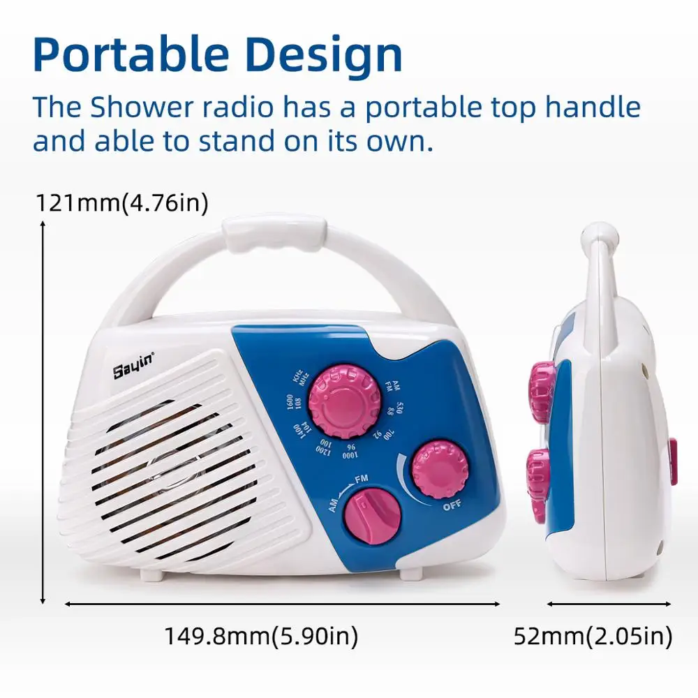 PRUNUS IPX4 водонепроницаемый портативный AM FM радио плеер с верхней ручкой динамиком