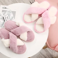 indoor slippers for women furry woman home shoes cross plush open toe slides faux fur fashion warm sliders shoes soft flip flops