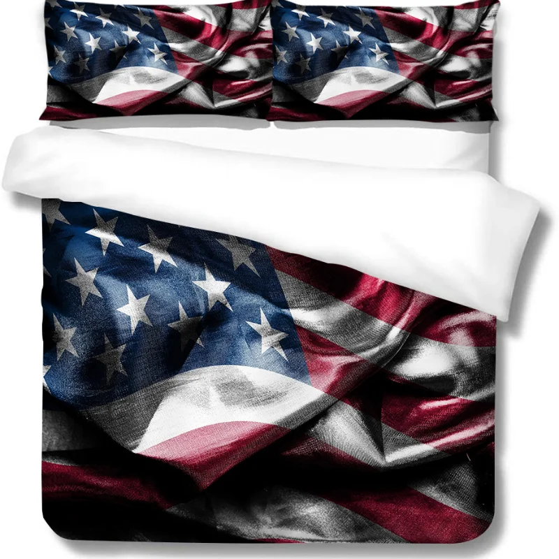

3D Bedding Set King Size Duvet Cover Set US Flag Design Polyester Bedclothes Boys Girls Breathable Highend Bedclothes Decor