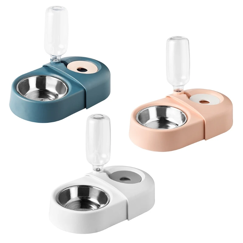 

Dog Food Double Bowls Auto Water Drinking Dispenser Bottle Dish Pet Feeder