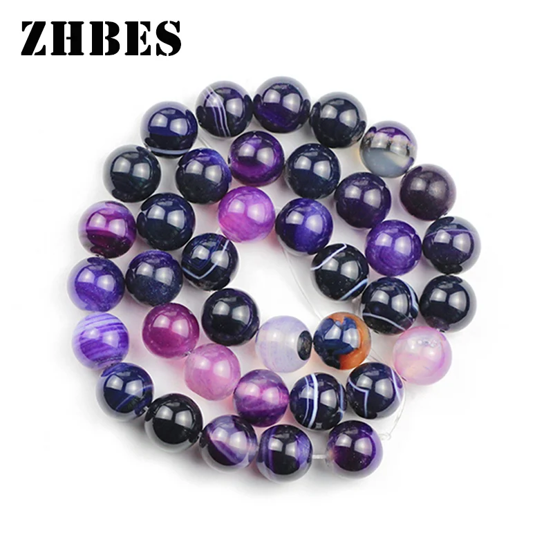 Natural Carnelian Violet Stripe Banded Agates Spacers Balls 4/6/8/10/12MM Purple Onyx Round Loose Beads Jewelry Making DIY | Украшения и