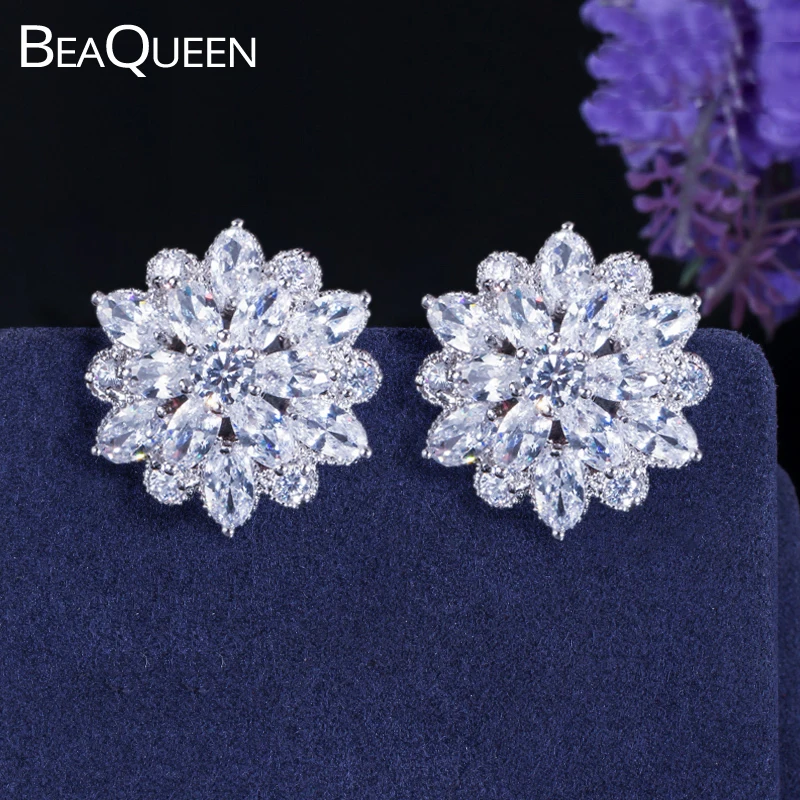 BeaQueen Элегантный Цветок Овальный Кубический Цирконий Камни Мода Прекрасный